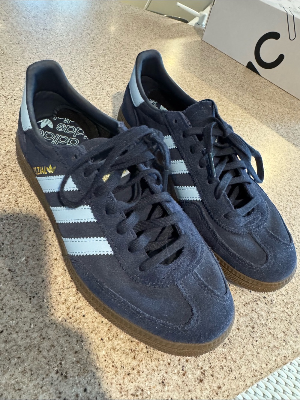 adidas Navy Blue Suede Sneakers with White Stripes
